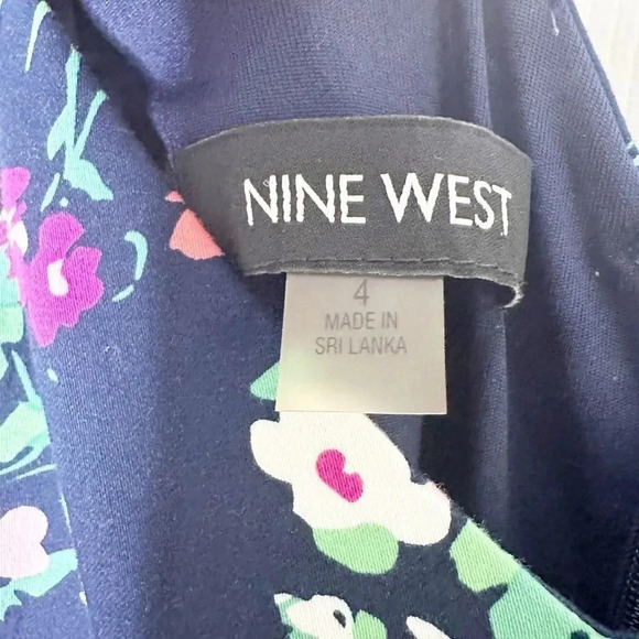 NINE WEST Size 4 Fit & Flare Navy Floral Print Midi Dress - Picture 2 of 5